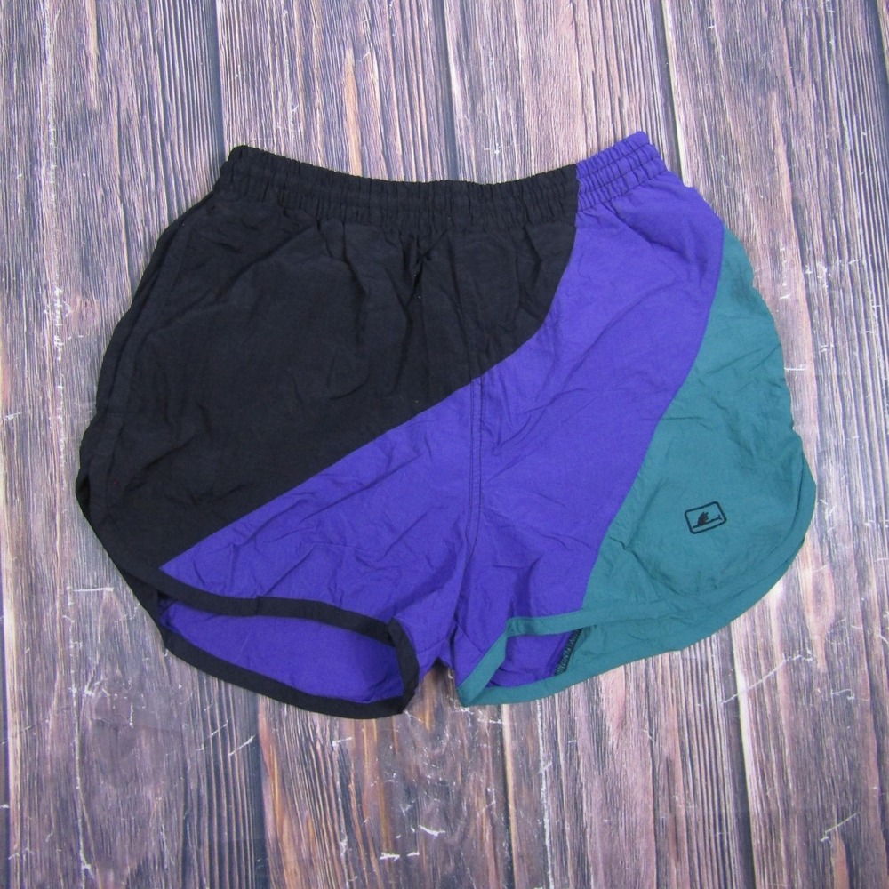 Catalina Mens Small Black Purple Green Athletic Shorts Lined Colorblock Nylon